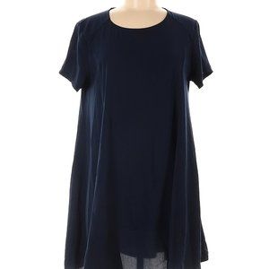 Lush Women's Size Small Navy Blue Short Sleeve Sheer Scoop Neck Shift Dress
